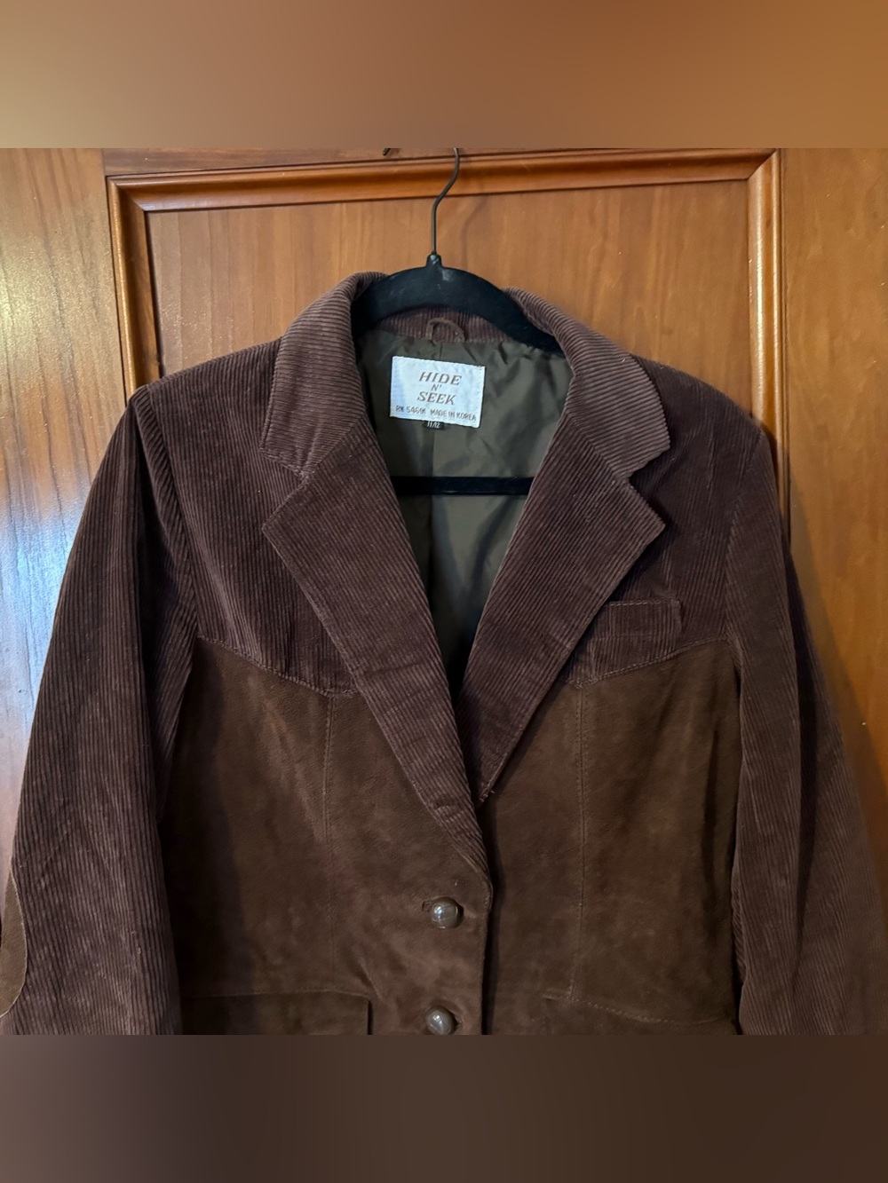 Vintage Hide ‘n Seek Corduroy & Suede Leather Button Blazer Womens 11/12 Brown